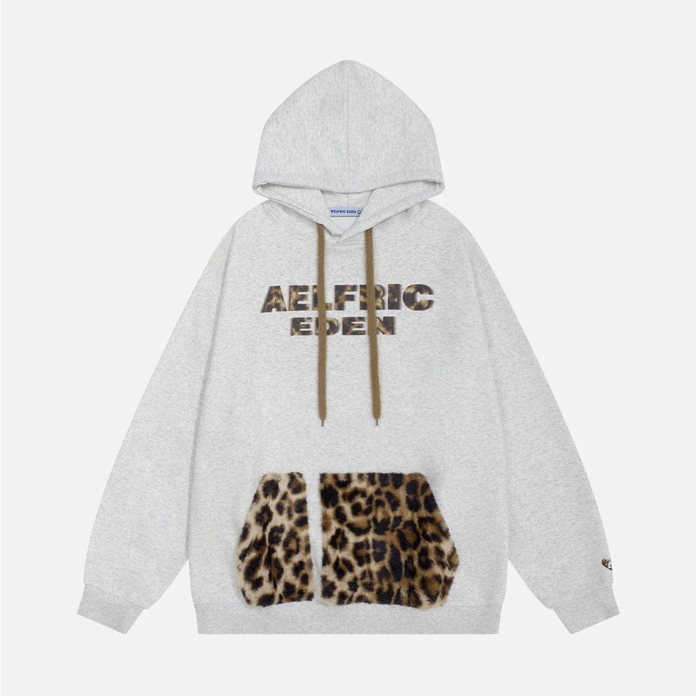 Aelfric Eden Gray Hoodie with Leopard Print